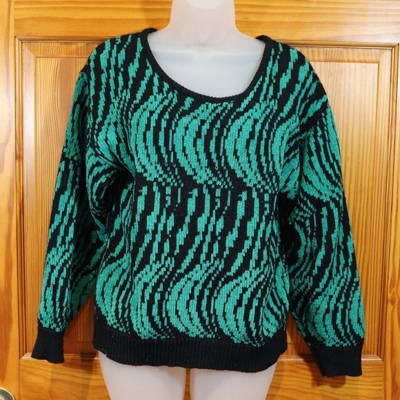 Parrinello Vintage Knit Trippy Swirl Sweater Funky 80s/90s Illusion Sweater Med - Picture 2 of 9